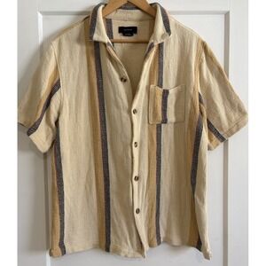 Cotton On Mens Large L Striped Resort Shirt Textured Gauze Camp Short Sleeve